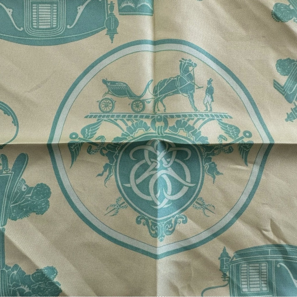 Vintage Authentic Hermes Green Equestrian Square Silk Scarf - Picture 2 of 9